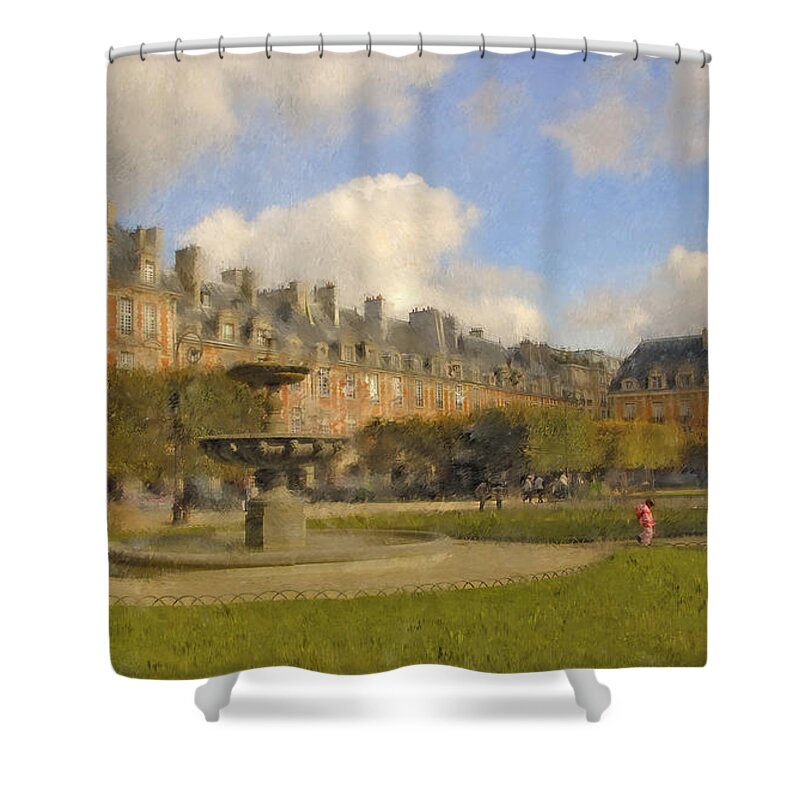 Paris Shower Curtain featuring the digital art Place des Vosges by Mick Burkey