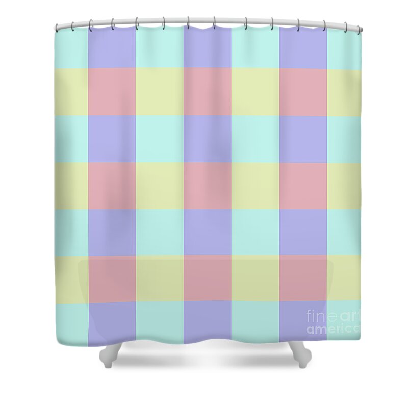 Colour Blocks Shower Curtain featuring the photograph Plaid Blue Soft Yellow Rose Blush Lavender Cyan Tetradic Colour Blocks by Sharon Mau