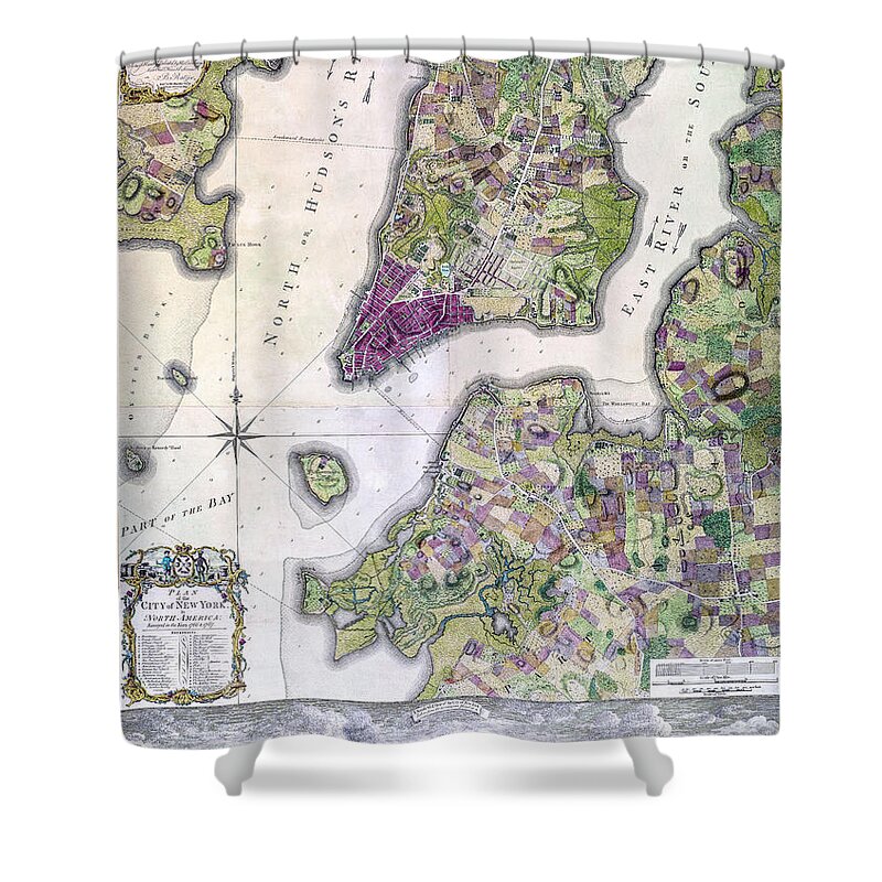 Map Shower Curtain featuring the painting Plan of Manhattan New York 1766 by Vincent Monozlay