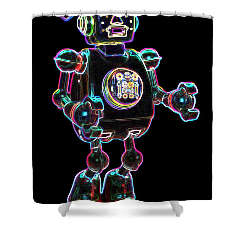 Robot Shower Curtain featuring the digital art Planet Robot by DB Artist