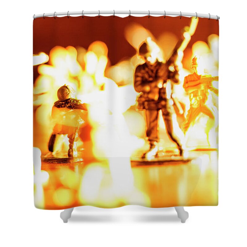 Toy Shower Curtain featuring the photograph Plastic army men 1 by Micah May