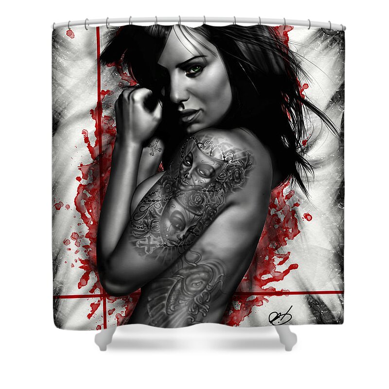 Pete Shower Curtain featuring the painting Plata o Plomo by Pete Tapang