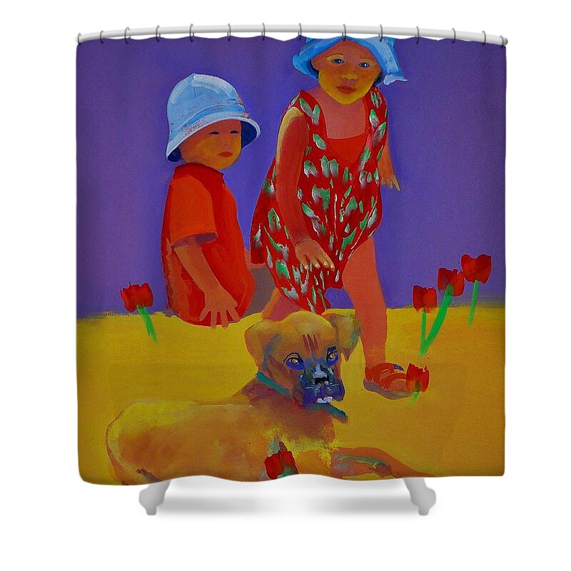 Canine Shower Curtain featuring the painting Play by Charles Stuart