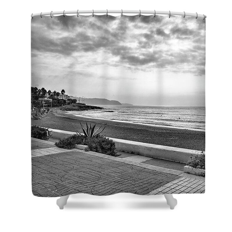 Monochromephotography Shower Curtain featuring the photograph Playa Burriana, Nerja by John Edwards