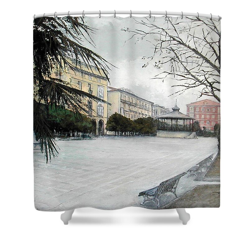 Santander Shower Curtain featuring the painting Plaza de Pombo-Santander by Tomas Castano