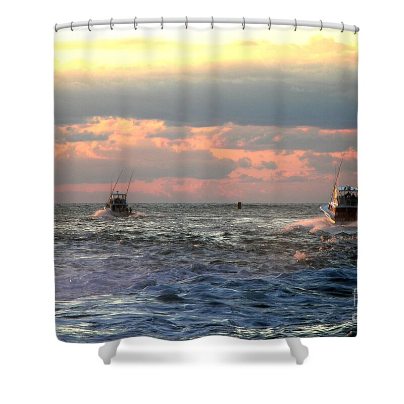 Nautical Prints Shower Curtain featuring the photograph Pleasure boats at the inlet  5-3-15 by Julianne Felton
