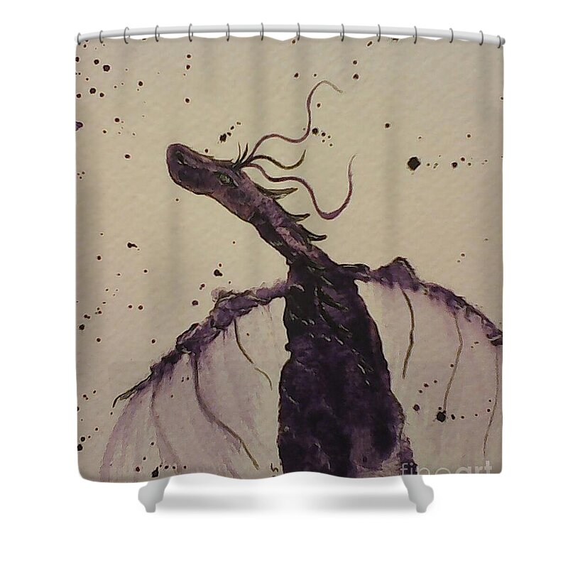 Purple Dragon Shower Curtain featuring the painting Plum Magical by Ginny Youngblood