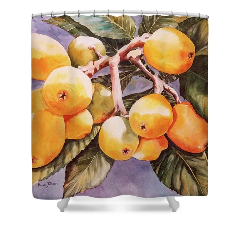 Japanese Plumbs Shower Curtain featuring the painting Plumb Juicy by Roxanne Tobaison