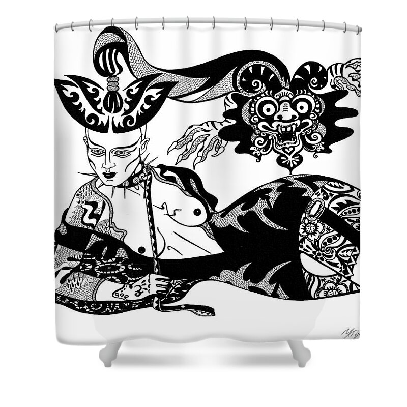 Woman Shower Curtain featuring the drawing Pluto by Yelena Tylkina