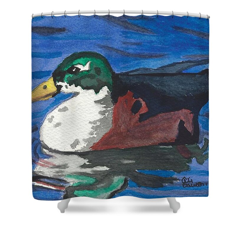 Duck Shower Curtain featuring the painting Poindexter by Ali Baucom