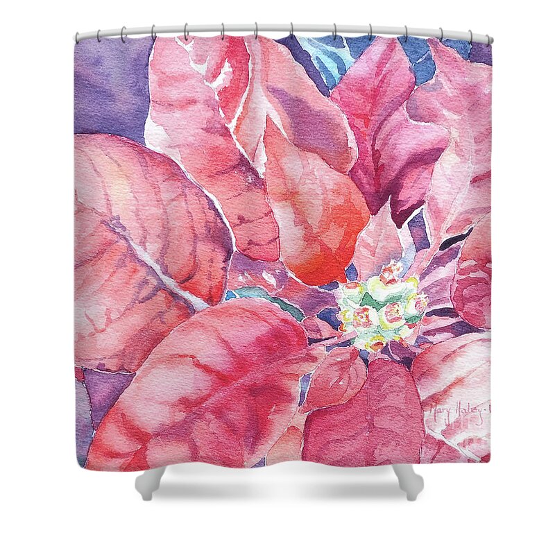 Poinsettia Shower Curtain featuring the painting Poinsettia Glory by Mary Haley-Rocks