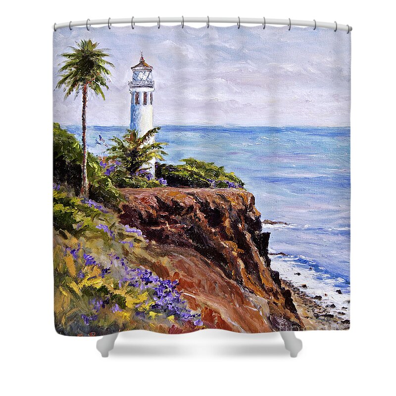 Lighthouse Shower Curtain featuring the painting Point Vicente Palos Verdes by Jennifer Beaudet