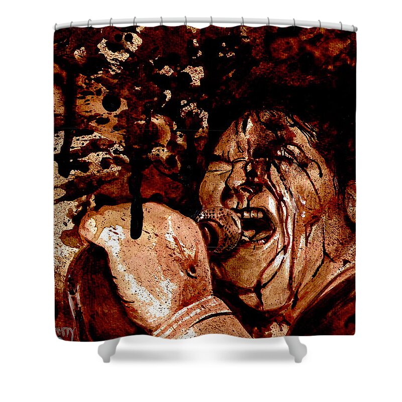 Ryan Almighty Shower Curtain featuring the painting POISON IDEA - JERRY - dry blood by Ryan Almighty