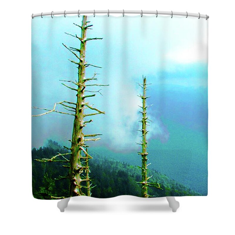 Smokey Mountains Shower Curtain featuring the photograph Pokey Mountain Pines by Rod Whyte