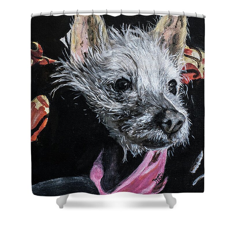 Dog Shower Curtain featuring the painting Pokita by Jackie MacNair