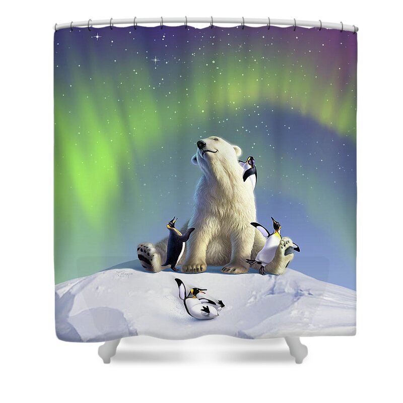 Aurora Shower Curtain featuring the digital art Polar Opposites by Jerry LoFaro