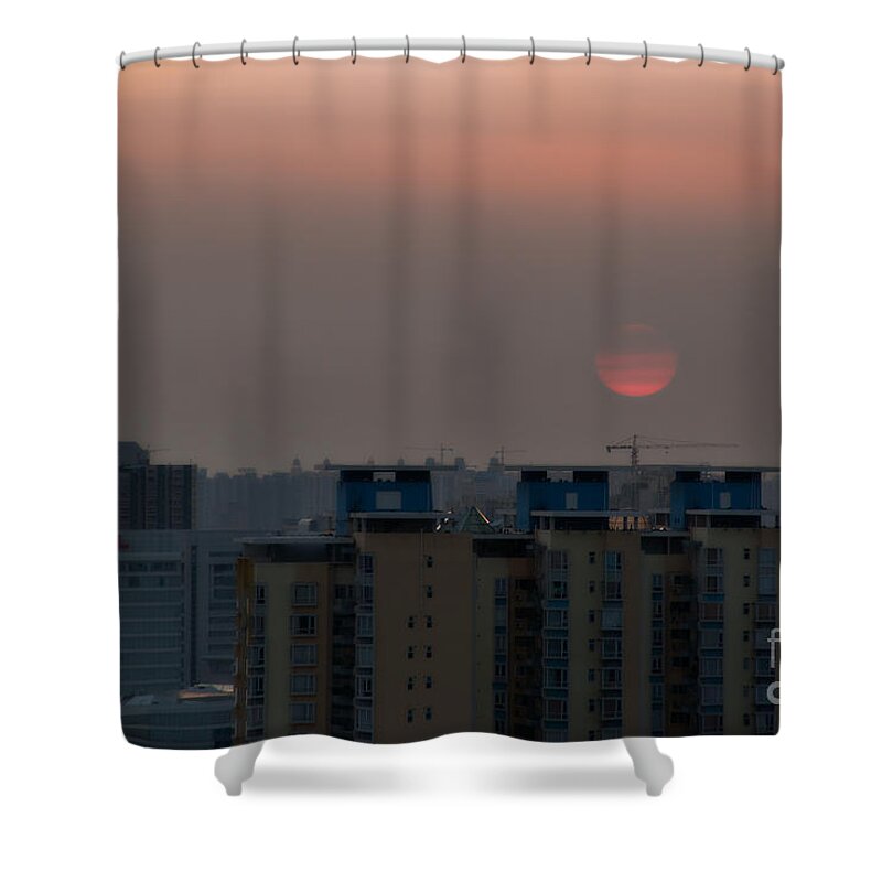 Asia Shower Curtain featuring the photograph Polluted Sunset by Venetta Archer