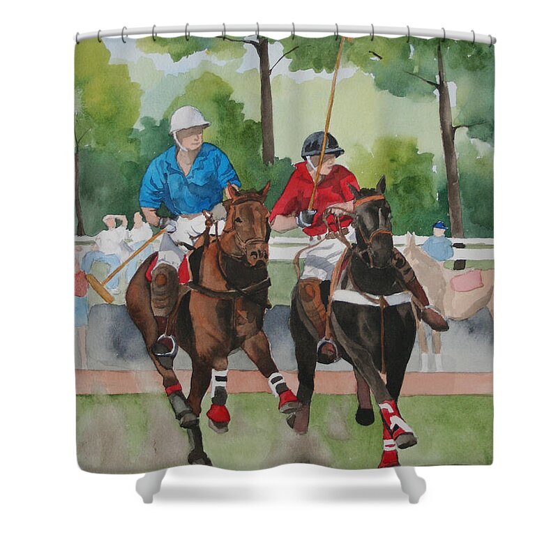 Polo Shower Curtain featuring the painting Polo In The Afternoon 2 by Jean Blackmer
