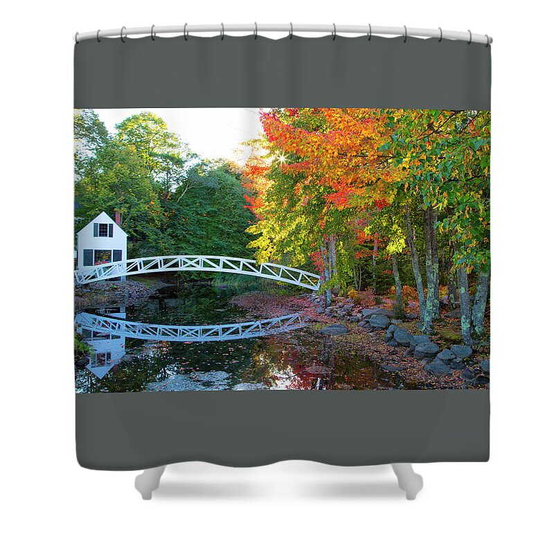 Reflection Shower Curtain featuring the photograph Pond Bridge Reflection by Nancy Dunivin