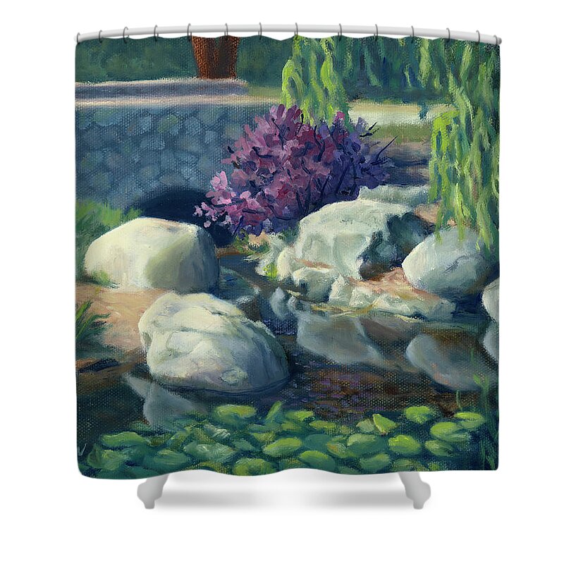 Pond Shower Curtain featuring the painting Pond of Reflection by Sandy Fisher