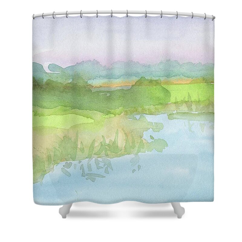 Watercolor Shower Curtain featuring the painting Pond Reflections by Marcy Brennan