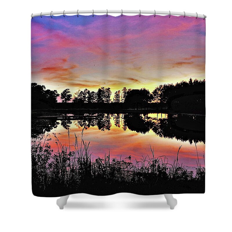 Sunset Shower Curtain featuring the photograph Pond Sunset by Jerry Connally