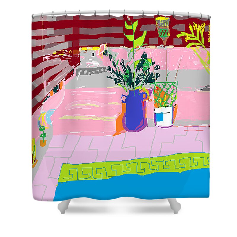 Pools Shower Curtain featuring the painting Poolside by Anita Dale Livaditis
