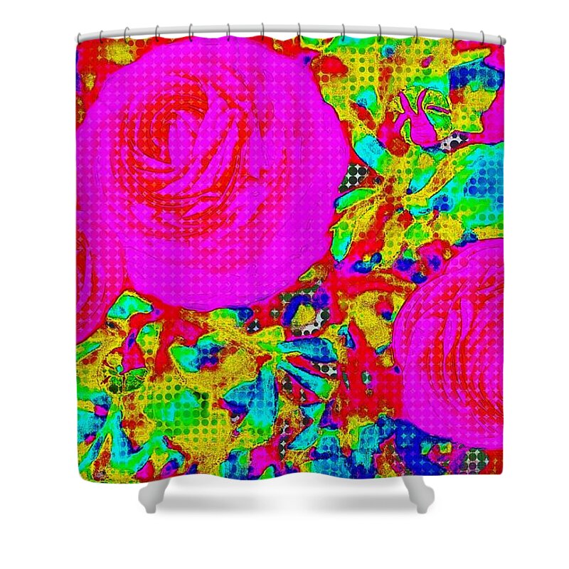 Ranunculus Shower Curtain featuring the mixed media Pop-Art Spring flowers by Tatiana Travelways