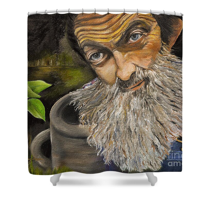 Popcorn Sutton Shower Curtain featuring the painting Popcorn Shines - Last Run - Moonshiner by Jan Dappen