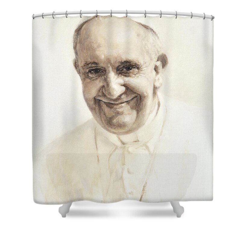 Pope Shower Curtain featuring the painting Pope Francis, Joyful Father by Smith Catholic Art