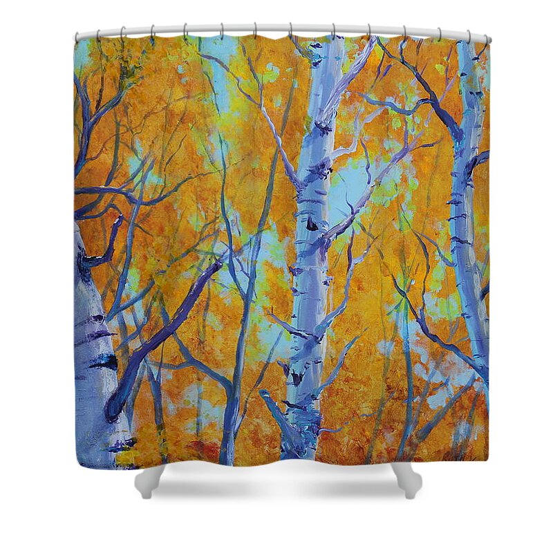 Trees Shower Curtain featuring the painting Poplar Stand by Ruth Kamenev