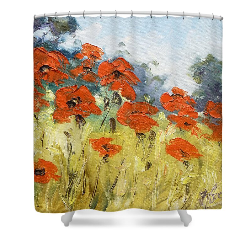 Poppies Shower Curtain featuring the painting Poppies 3 by Irek Szelag