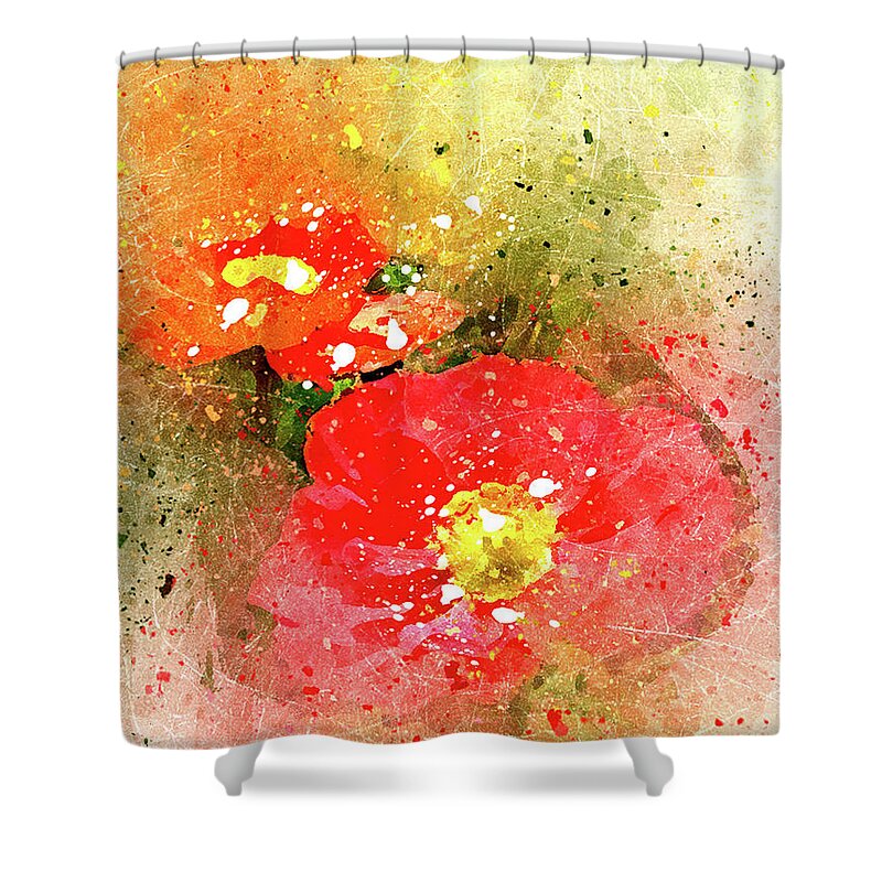Poppies Peggy Cooper Photography Digital Art Watercolor Effect Photo Illustration Flowers Floral Plants Nature Impressionism Impressionist Prints Canvas Mugs Shower Curtains Tote Clutch Bag Towels Throw Pillows Phone Cases Beach Home Office Goods Decorating Interior Design Galleries Gifts Women Girls Dainty Delicate Designer Greeting Cards Shower Curtain featuring the digital art Poppies 5 S by Peggy Cooper-Hendon