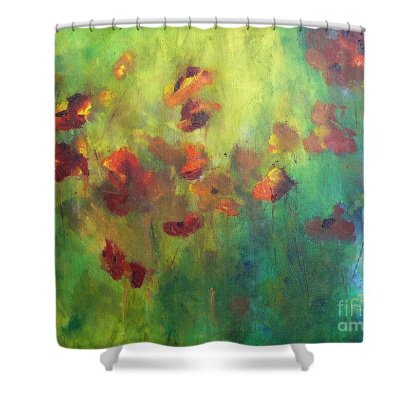 Poppies Shower Curtain featuring the painting Poppies by Claire Bull