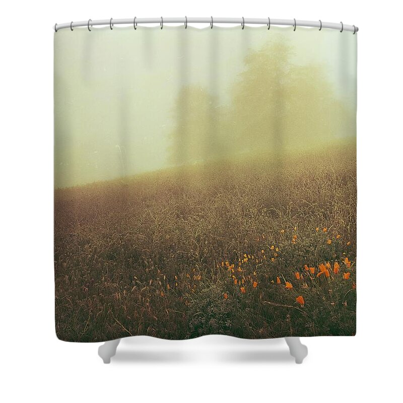 Poppy Shower Curtain featuring the digital art Poppies in a Misty Field by Kevyn Bashore
