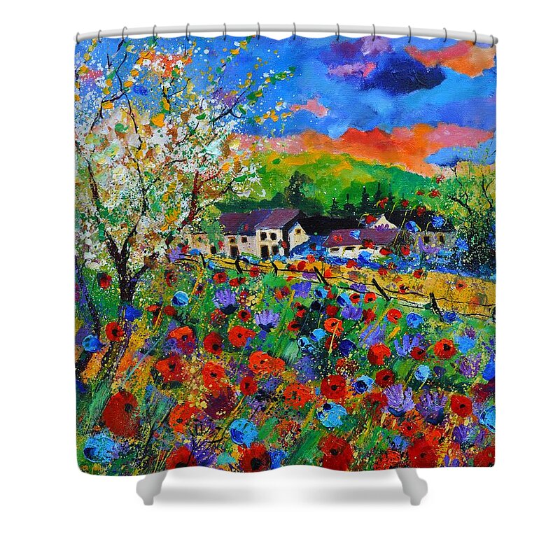 Poppies Shower Curtain featuring the painting Poppies in Sorinnes by Pol Ledent