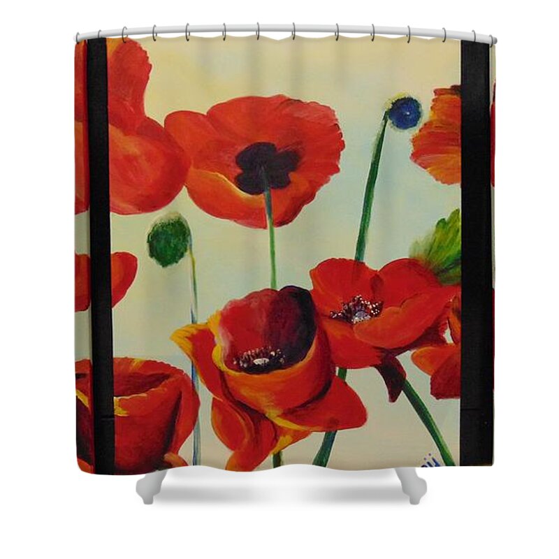 Acrylic Shower Curtain featuring the painting Poppies by Saundra Johnson