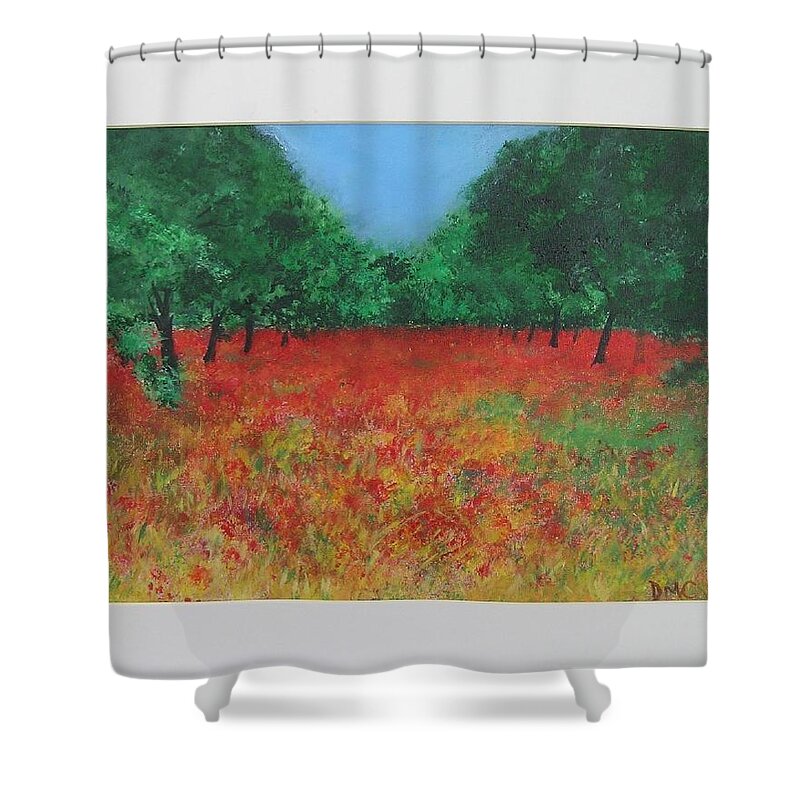 Poppy Shower Curtain featuring the painting Poppy Field In Ibiza by Lizzy Forrester