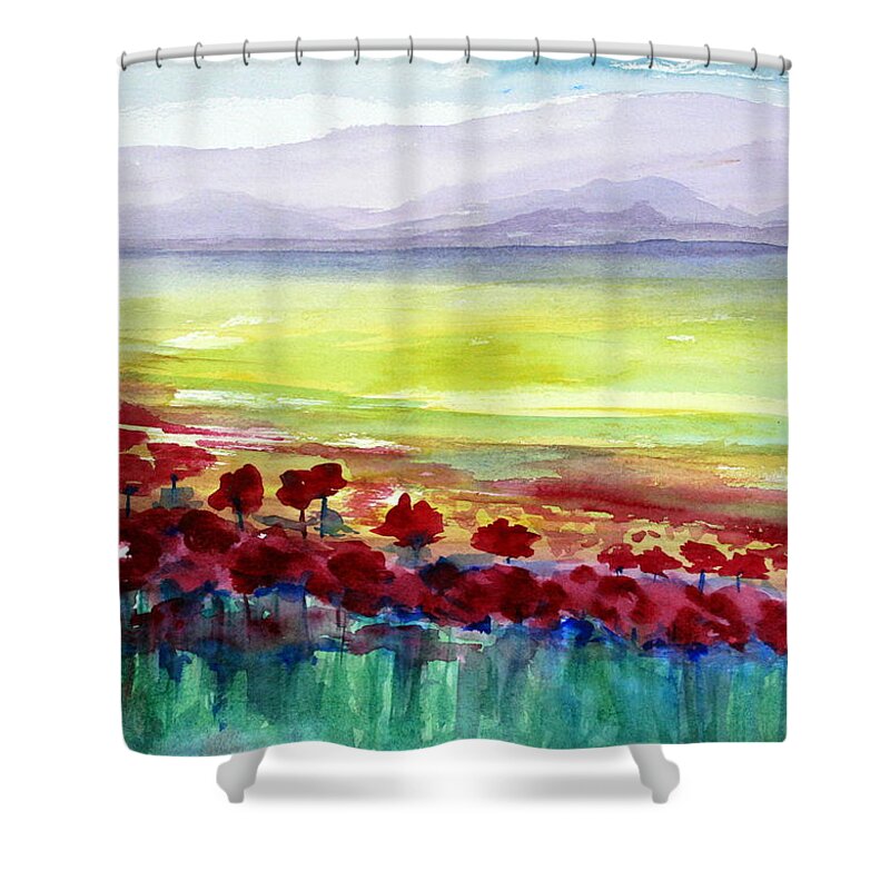 Floral Shower Curtain featuring the painting Poppy Meadow 2 by Julie Lueders 