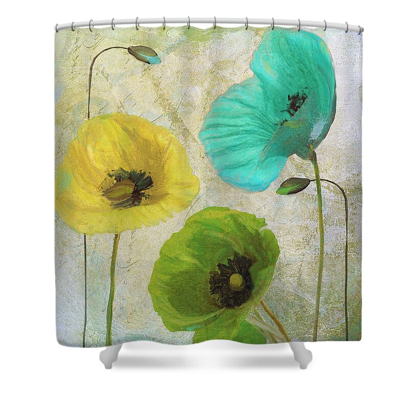 Poppy Shower Curtain featuring the painting Poppy Shimmer I by Mindy Sommers