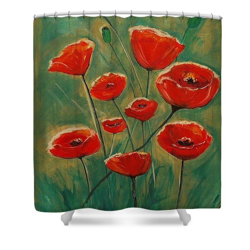 Poppy Shower Curtain featuring the painting Poppy Surprise by Leslie Allen