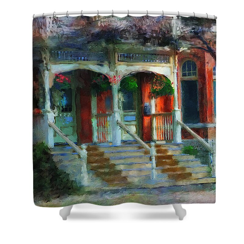 City Shower Curtain featuring the painting Porch in the Morning Light by Jo-Anne Gazo-McKim