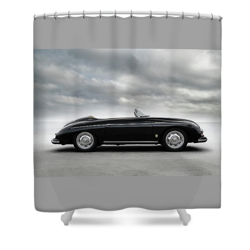 Black Shower Curtain featuring the digital art Porsche 356 Speedster by Douglas Pittman