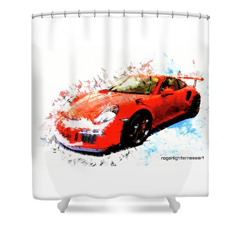 Porsche Shower Curtain featuring the digital art Porsche 911 GTS by Roger Lighterness