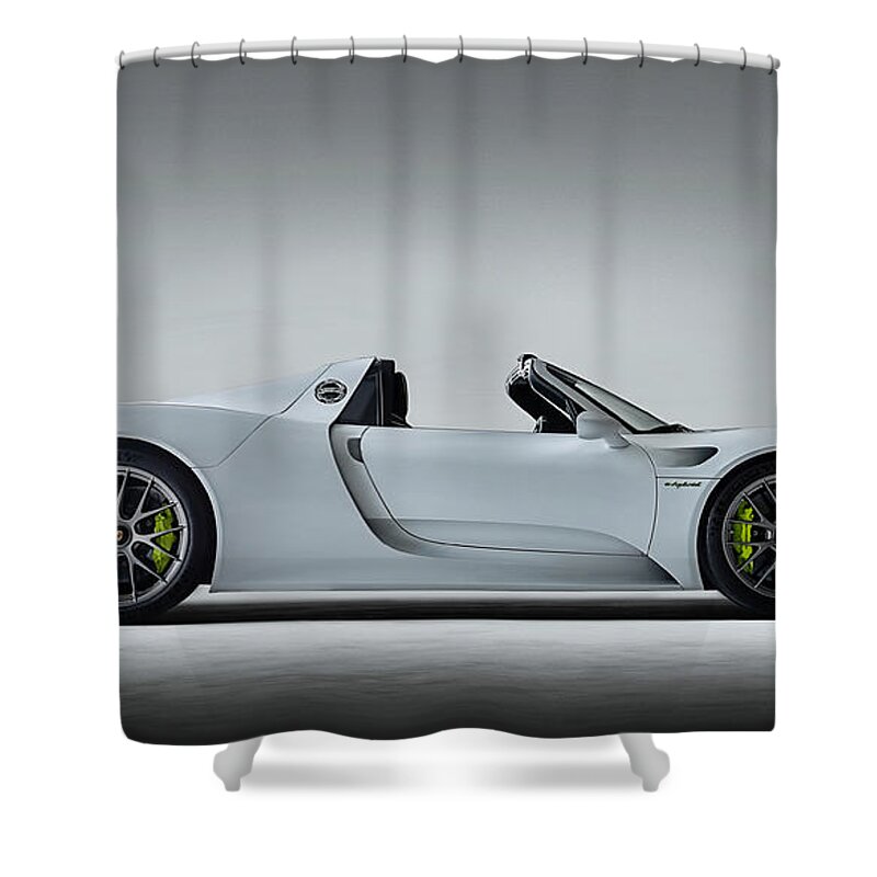 Porsche Shower Curtain featuring the digital art Porsche 918 by Douglas Pittman