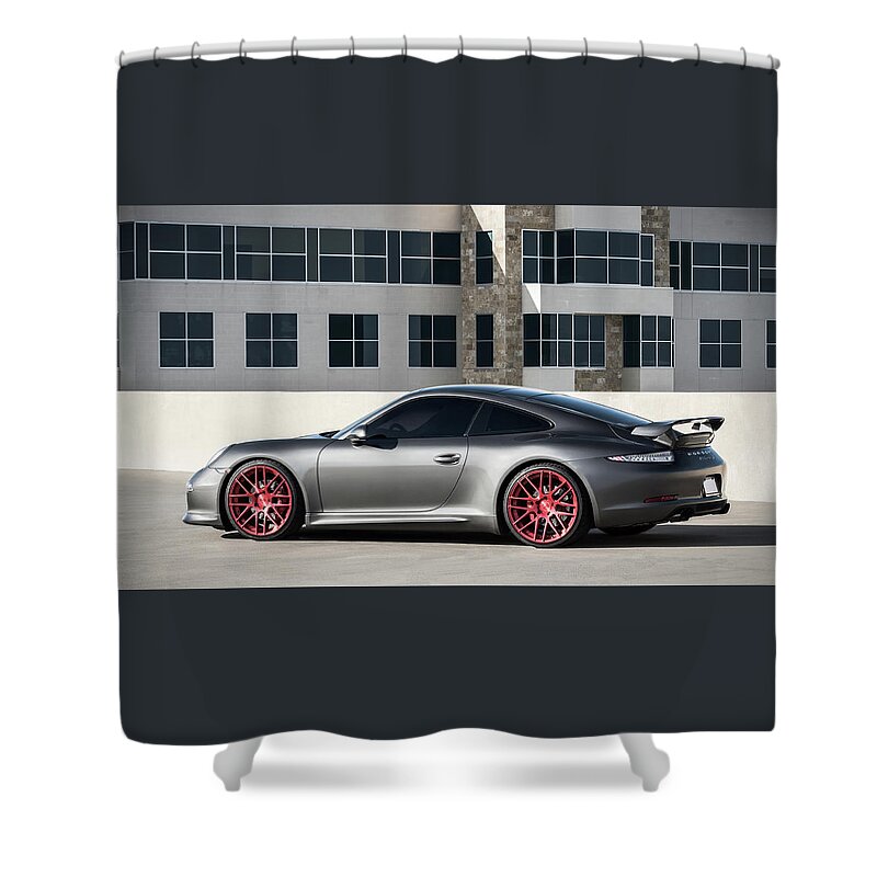 Porsche Shower Curtain featuring the digital art Porsche 991 by Douglas Pittman