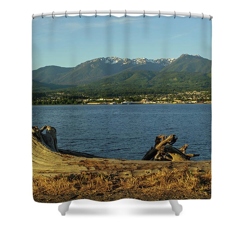 Port Angeles Shower Curtain featuring the photograph Port Angeles against the Olympics by Tikvah's Hope