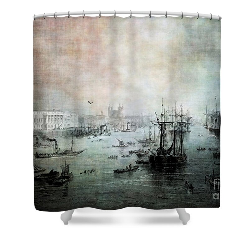 Seascapes Shower Curtain featuring the digital art Port of London - Circa 1840 by Lianne Schneider