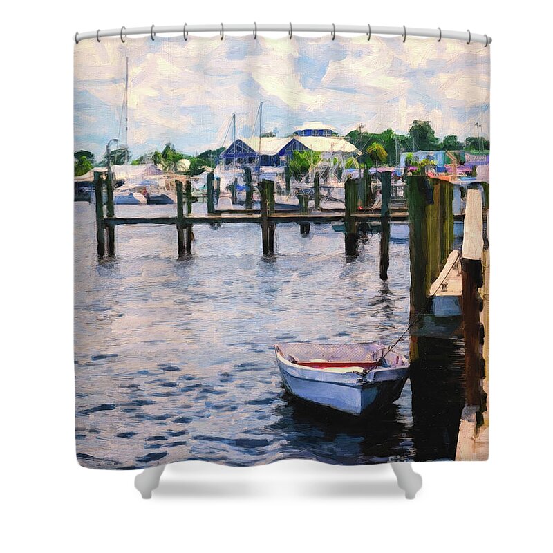 Port Salerno Shower Curtain featuring the painting Port Salerno by Tammy Lee Bradley