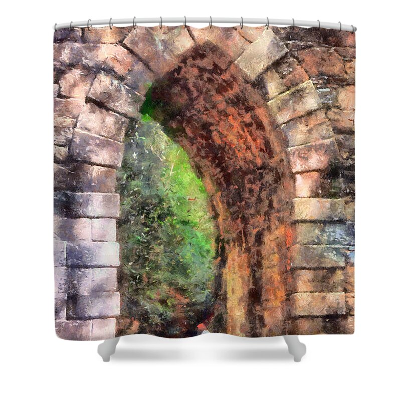 Poinsett Bridge Shower Curtain featuring the painting Portal into Summertime by Lynne Jenkins